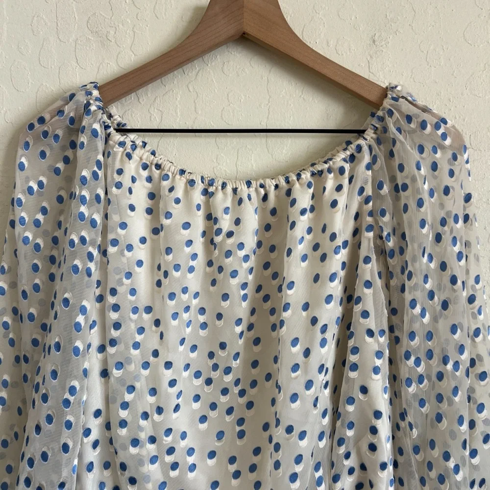 Lovers + Friends Oh Girl Off The Shoulder Sheer Sleeve Blouse Small Polka Dot
